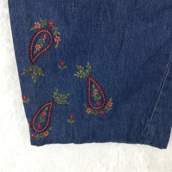 Erika Womans Jeans Straight Leg Blue Denim Embroidered Floral Elastic Petite PM - Picture 10 of 14